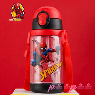 [p15p59] 520 ML Straw Cup with 2 Lids Student Water Bottle with Lanyard Cartoon Disney Anime Spiderman Ironman Portable Feeding Bottle