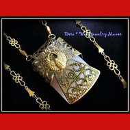 Dora's 西洋 古董 珠寶 埃及 聖甲蟲 粉水晶 寶石 復古 Vintage 黃銅金 古典 蕾絲 項鍊