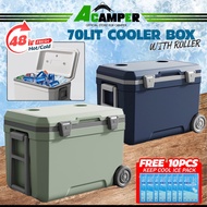 70L Portable Cooler Box Wheel Picnic Ice Box Cooler Outdoor Camping Fishing Cooler Box Kotak Ais Batu Bekas Memancin