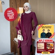 ZOE ARISAH [FREE SHAWL SULAM] Medonna Kurung Moden Premium Chiffon Lace Manik Baju Raya 2026 Wine Mu