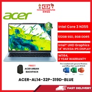 ACER-AL14-32P-319D-BLUE-INTELCORE3-N355,8GBR5(AR),512GBSSD,14"WUXGA,INTELHD,W1164,2YRS,H&S