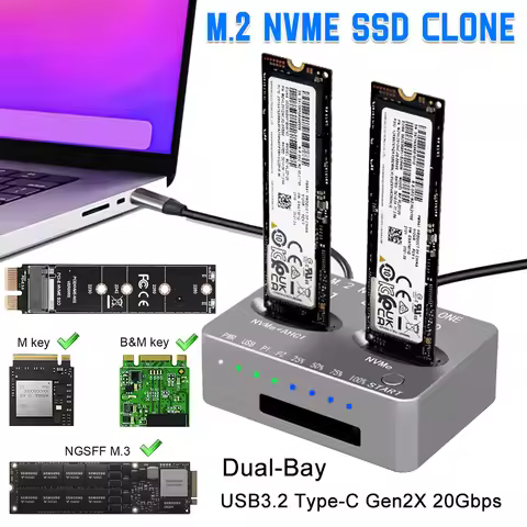 M.2 NVME SSD Clone Dual-Bay NVME Docking Station USB3.2 Type C M.2 SSD Enclosures M/B M Key Solid Di