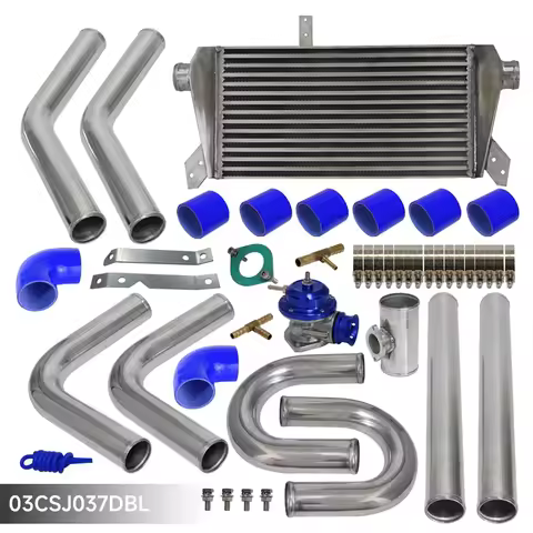 Bar&Plate Intercooler 460x240x50mm + 8PCS 2"51mm Aluminum Piping Hose BOV Clamps Kit DIY Black/Blue 