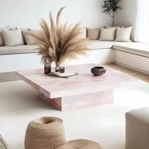Square Jade Marble Coffee Table, Artistic Designer Luxury Stone, Heat & Scratch Resistant, Natural V