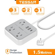 TESSAN Flat Extension Cord With USB Type C Surge Protector Power Strip Ultra Thin Flat USB Wall Char