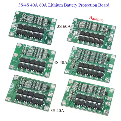 BMS 3S 4S 40A 60A Lithium Battery Charger Protection Board 18650 Battery 11.1V 12.6V/14.8V 16.8V Enh