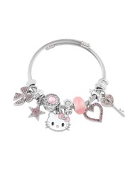 Pulsera de Hello Kitty de cuentas de cristal Kawaii, brazalete fresco y pequeño de moda elegante, joyería Y2K para chicas a la moda, accesorios de mano DIY, regalos