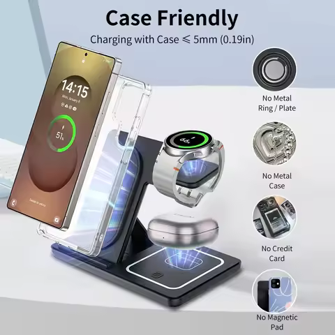 3 in 1 LED Foldable Wireless Charger Stand For Samsung S25 S24 S23 Galaxy Watch 2-8 Active 1 2 Buds 
