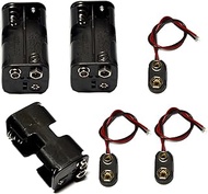 LAMPVPATH 3 Pcs 4 x 1.5V (6V) AA Battery Holder Leads with 3 Pcs 9V I Type Snap Connector Plastic Ho