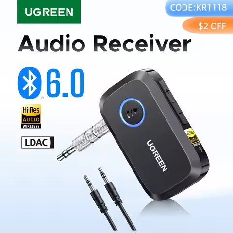 UGREEN Bluetooth 6.0 Receiver with LDAC, Hi-Res Wireless Audio Adapter 3.5mm AUX Receiver for Speake
