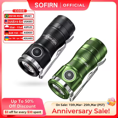 Sofirn Mini SC13 SST40 LED 1300lm Tactical 18350 Rechargeable Flashlight 6000K Keychain Light with M