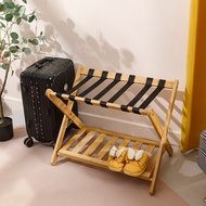 [48H Shipping] In-stock bamboo hotel luggage rack, thickened version Foldable double-layer storage r