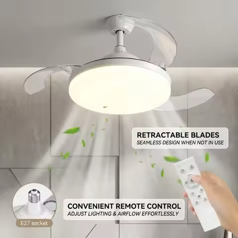 Silent Ceiling Fan Light E27 E14 B22 GU10 Base Remote Controlled Dimmable 3 Color LED Ceiling Fanlig