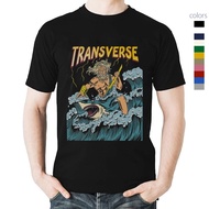 Transverse Poseidon Riding Shark T-Shirt Greek Mythology Zeus Lightning Bolt Design Men's Graphic Te
