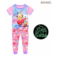 Barbieliya BT21 549S Glow In The Dark Baju Tidur Budak Perempuan Lengan Pendek Girls Sleepwear Short
