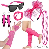 1980s Prom 80s Accessories Headband Gloves Knee Pads Bracelet Glasses Set 80s Prom Dress Up26073115