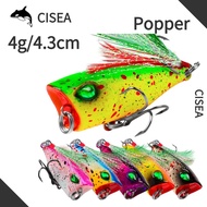 CISEA F23 4.3cm 4g Micro Popper with Feathers - Ultralight Topwater Lure for Trout, Panfish & Small 