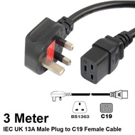 3 Meter IEC UK 13A Male Plug to C19 Female Cable - E2718/3M