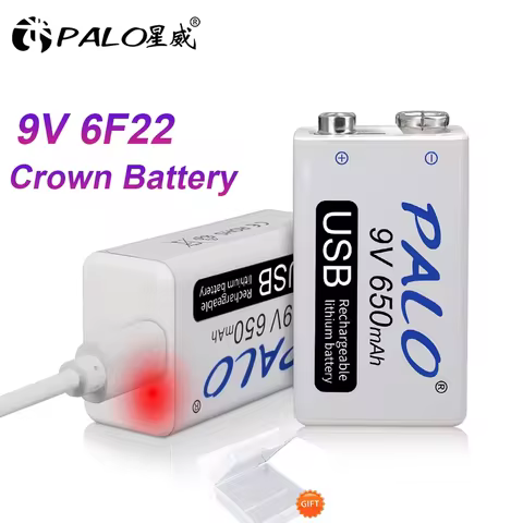 9V 6F22 Rechargeable Battery 650mAh Micro USB 9 Volt Lithium Li-ion 9v Batteries for Multimeter KTV 