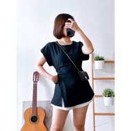 後釦子圓領無袖腰部可綁設計開衩上衣 [READY STOCK] Round neck sleeveless top with back buttons and tie-able waist and s