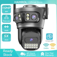 Hamrol 15MP Tiga Lensa 5/2.4GHz WiFi Kamera Ptz 10MP Lensa Ganda Pelacakan Otomatis CCTV O-Kam Pro