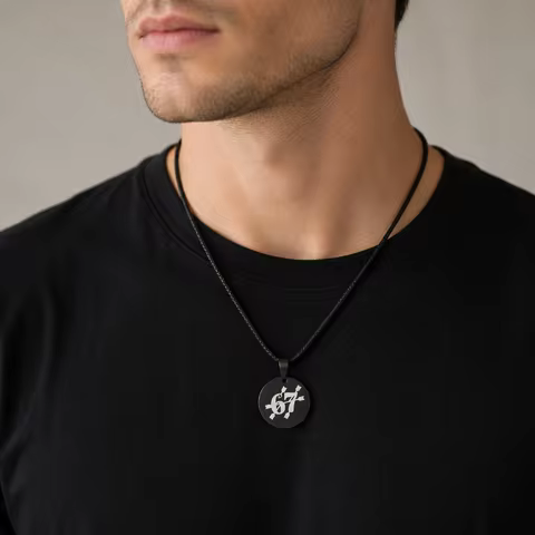 Stylish Round Tag Pendant Necklace With SIX SEVEN 67 Engraved Wax Rope Chain Minimalist Streetwear J