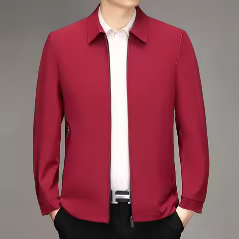 New Men's Solid-Colour Casual Jacket Mature Gentleman's Lapel Design Business-Chic Practicality Zip-