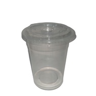 [100 Pcs] 16 oz Plastic Cups | 16 oz Clear Plastic Cup + Flat Lid