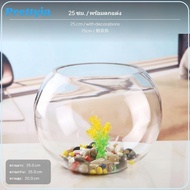 Glass Fish Tank Clear Round Bowl Hand Blown Habitat Desktop Aquarium for Ornamental Fish