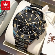 Jam Tangan Pria Anti Air Original OLEVS 2870 Luxury Analog Stainless Steel Chronograph Watch Men - E