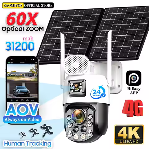 10MP Outdoor Surveillance Solar Cameras 60X Optical 4G Sim Wireless Home Security PTZ Auto Tracking 