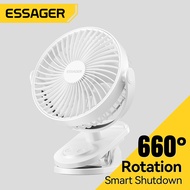 Essager Clip-on Fans Desktop Type C Portable Mini Clip Cooling Wall/Desk/Stand Fans 4000mAh Baby Stroller Office Table USB Rechargeable Clip-On Fans Portable Car HangingFan