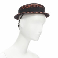 MAISON MICHEL black floral lace orange felt black pearl chain fedora hat 52cm