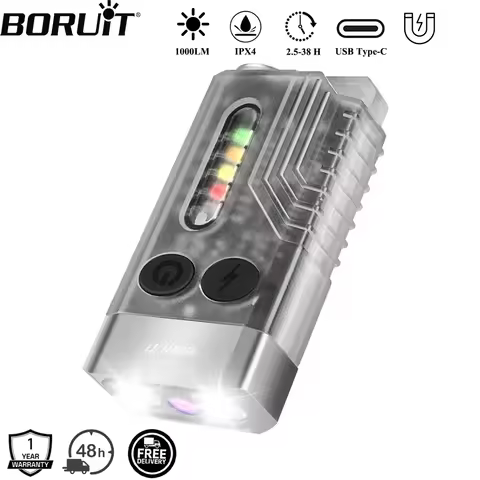 BORUiT V10 1000LM EDC Keychain Flashlight UV LED Type-C Rechargeable Work Light Torch with Magnet Bu