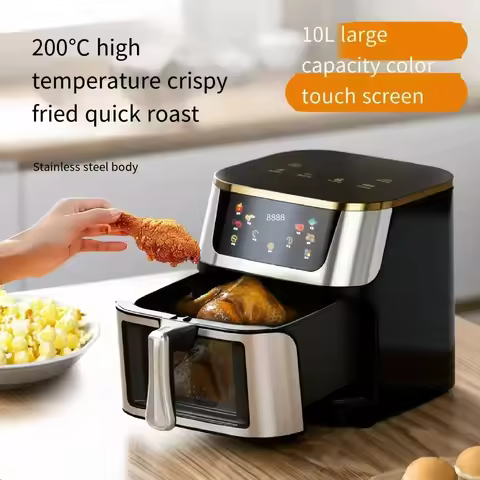10L Electric Air Fryer Stainless Steel Visible Large Capacity Oil-free 360°Baking Convection Oven Ho