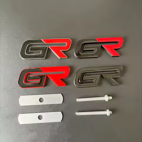3D Metal Black Red Logo GR Emblem Letters Car Front Grill Badge For Toyota Hilux CHR Corolla Yaris G