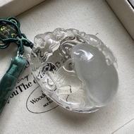 九尾狐手工雕刻掛件 白幽靈異相帶晶砂