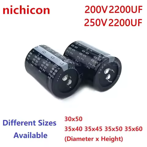 2Pcs/Lot Nichicon 2200uF 200V 2200uF 250V 200v2200uf 250V2200UF 30x50 35x40/45/50/60 Snap-in PSU Cap