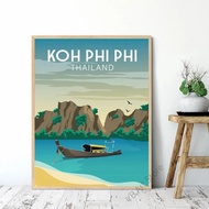 Koh Phi Phi Thailand Beach Travel City Poster Tourist Scenery Landscape Canvas Painting Wall Art Dec