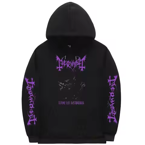 90s Vintage Mayhem Band Live In Leapurr Graphic Hoodie Rock Cat Print Sweatshirt Men Women Fashion P