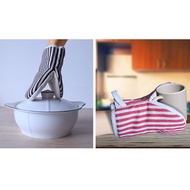 1 Pair Cute Non-slip Yellow Gray Cotton And Linen Fashion Kitchen Cooking Microwave Gloves Baking BBQ Pot Holders Oven Mitts