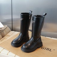รองเท้าบูทเด็กผู้หญิงแฟชั่นสไตล์อังกฤษรองเท้าบูทสูง2023ฤดูหนาวรองเท้าบู้ตหนังสไตล์ใหม่สำหรับเด็ก