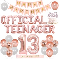 13th Birthday Decorations for Girls Rose Gold Official Teenager Balloons Happy Birthday Banner Omg U