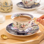 GRALARA Ceramic Coffee Mug with Saucer, 180ml Novelty Cappuccino Cup, Latte Art Mug for