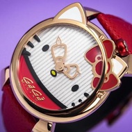 Gaga Milano x Hello Kitty 45週年 玫瑰金殼紅色皮帶錶 5526HY01R0LSRM0