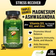 Irwin Naturals, Triple-Source Magnesium + Ashwagandha, with Vitamin D3, K2, Zinc, Overall Health, 60