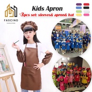 【SG】3 Pcs 3-8 Years Kids Apron DIY Painting Aprons Baby Chefs Sleeved Hat Waterproof Art Aprons for 