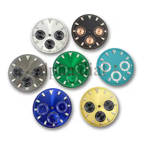 29.5mm Classic 3Eyes Sunburst Matte Man Watch Dial Suitable For Seiko VK63 Quartz Movement Green Lum