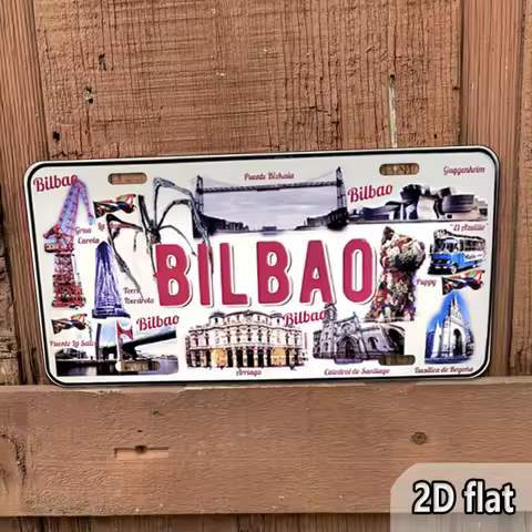 2D Flat, Retro Bilbao Spain-Themed Metal Wall Art Sign - 6x12 Inch Vintage Spanish City Decor with G