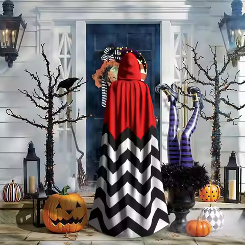 Twin Peaks - Black Lodge Pattern Long Hooded Cloak Witch Medieval Costume Cosplay Cape HalloweenVamp